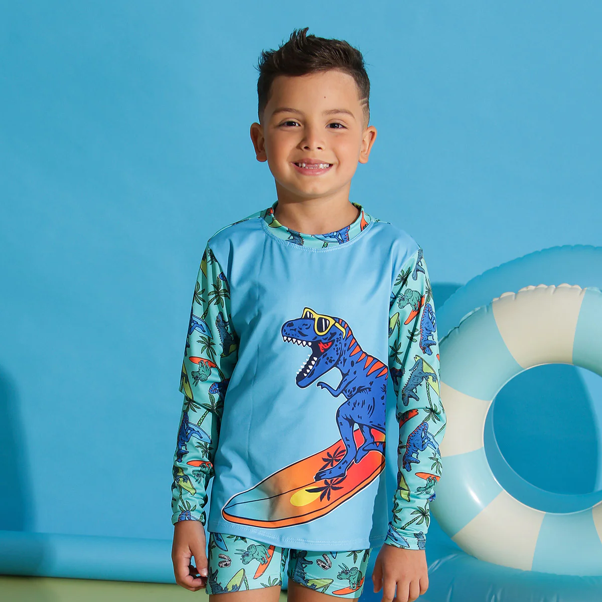Camiseta Infantil Menino Com Proteção UV 50+ Dinos - Everly - Image 2
