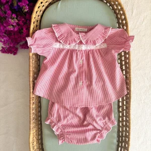 Conjunto Blusa e Tapa Fraldas Risca Vermelha