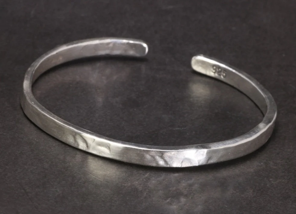 Pulseira Prata 925 Feminina Prata Martelada