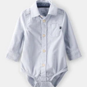Body camisa de bombazine azul com botões