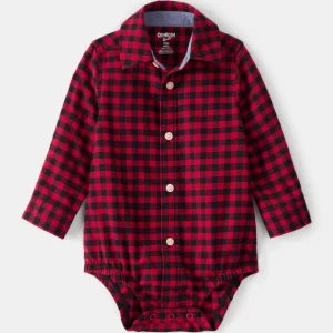 Body de moda em algodão xadrez vermelho com botões