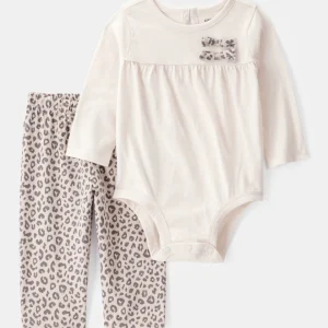 Conjunto de 2 peças com body de laço e calças de leopardo