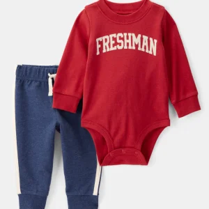 Conjunto de 2 peças com body universitário "Freshman" e calças de macacão de treino