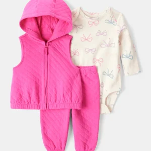 Conjunto de 3 peças com colete almofadado e laços