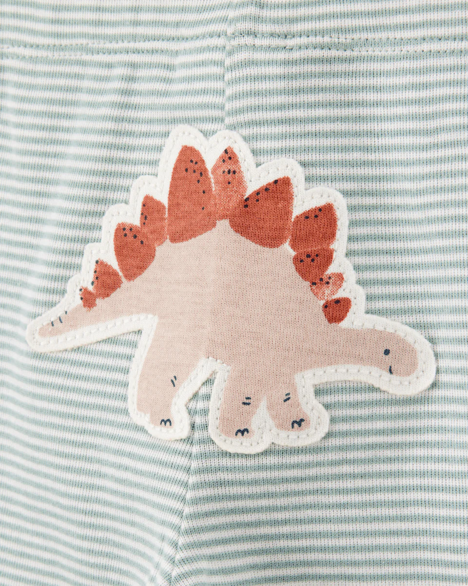 Conjunto de três peças em algodão com calças e dois bodies com estampado de dinossauros - Image 3