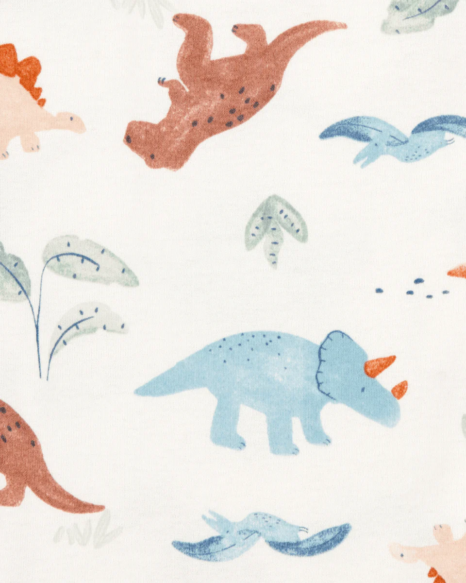 Conjunto de três peças em algodão com calças e dois bodies com estampado de dinossauros - Image 5