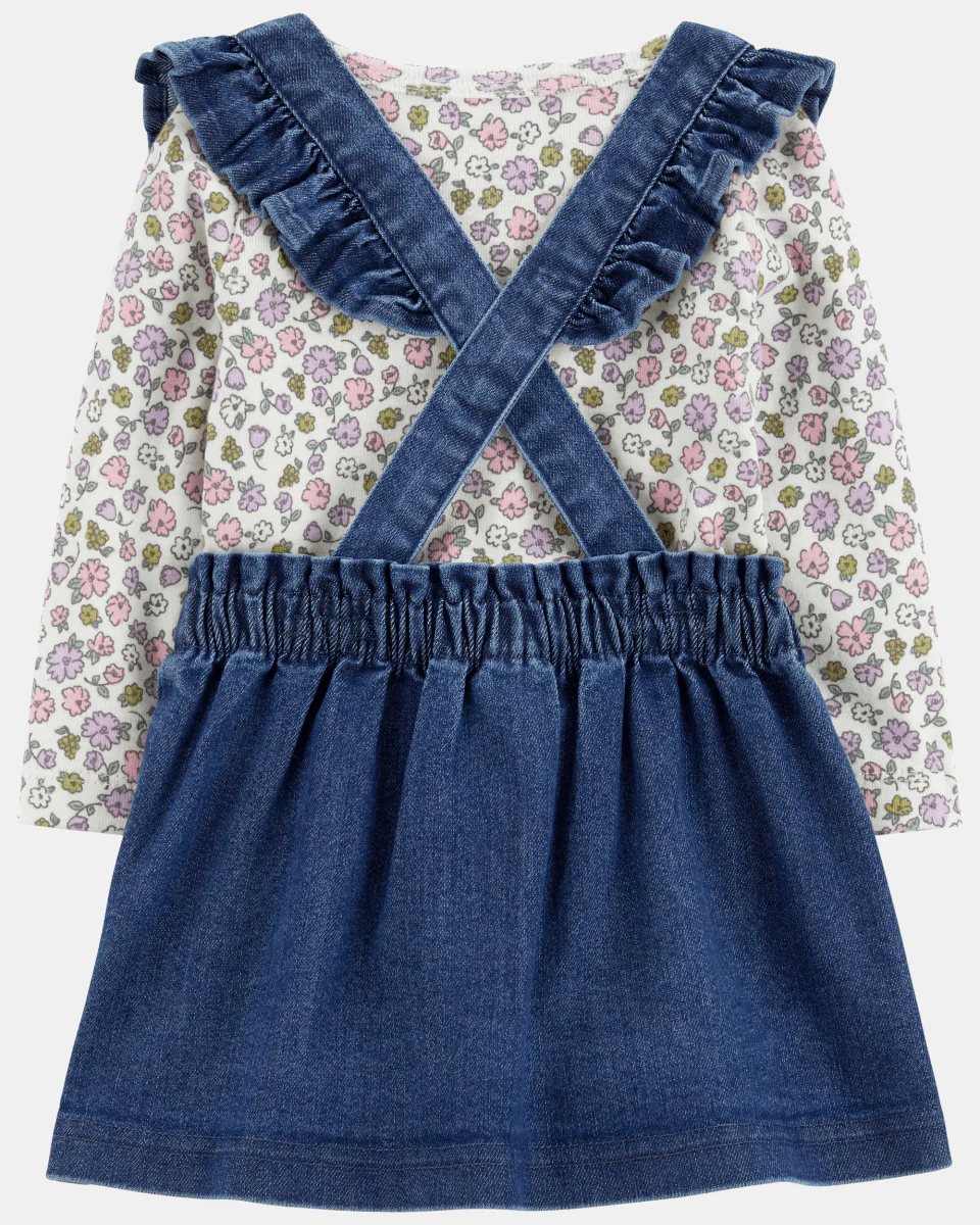 Conjunto de três peças, vestido jeans, t-shirt e meias de algodão - Image 3