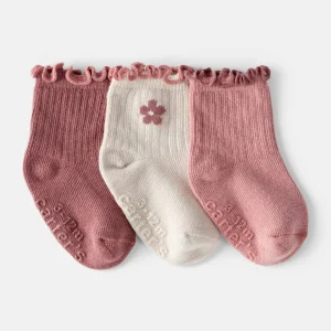 Pack de 3 meias de bebé com flores rosa/brancas