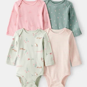 Pack de 4 bodies canelados de manga comprida com estampados de floresta