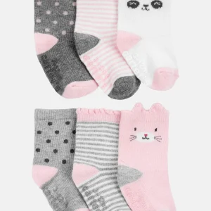 Pack de 6 meias rosa para bebé com animais