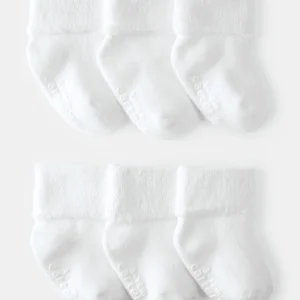 Pack de 6 botinhas de bebé em tecido atoalhado branco