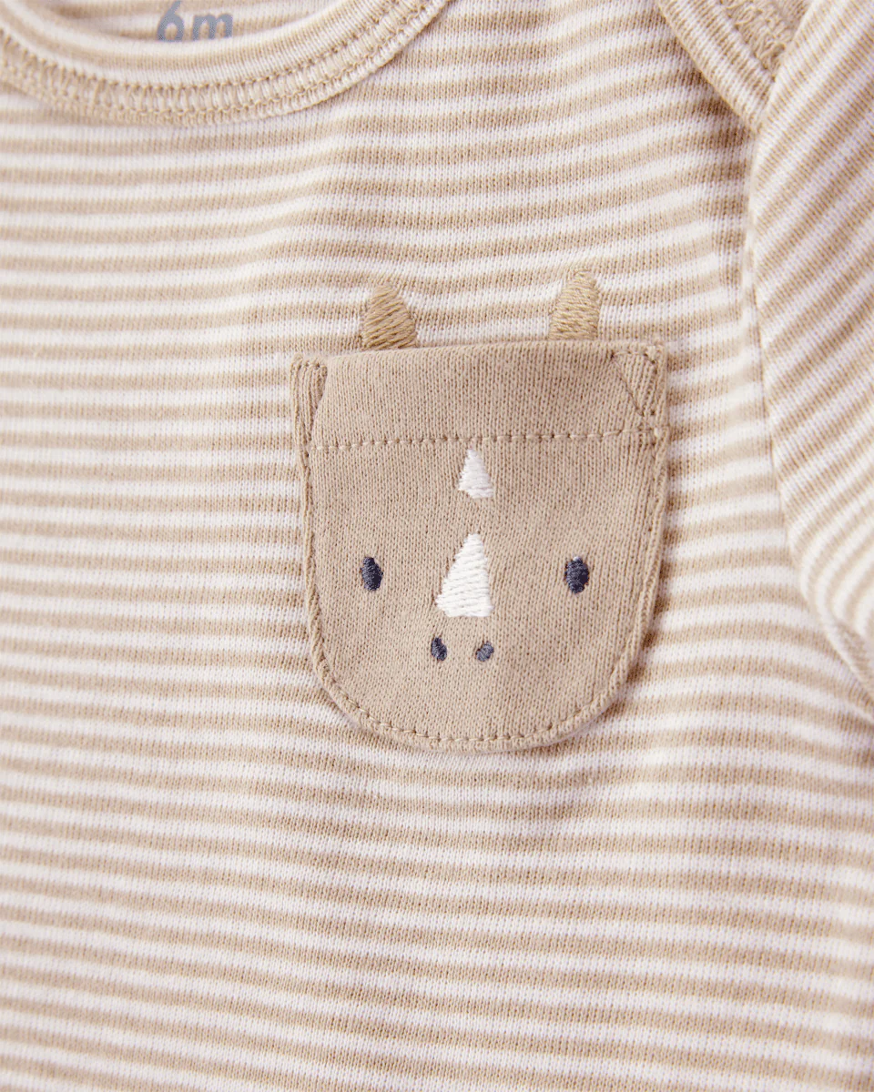 Pacote com cinco bodies de algodão de manga curta com bolsos de animais - Image 3