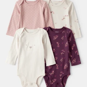Pack de body de manga comprida com quatro peças e estampado de urso lilás