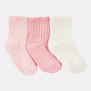 Pacote com três pares de meias de malha vazada rosa
