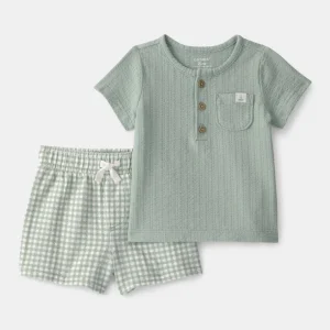 Conjunto 2 peças t-shirt de algodão e calções vichy