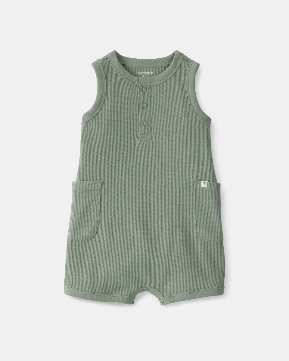Macacão térmico curto, design liso verde