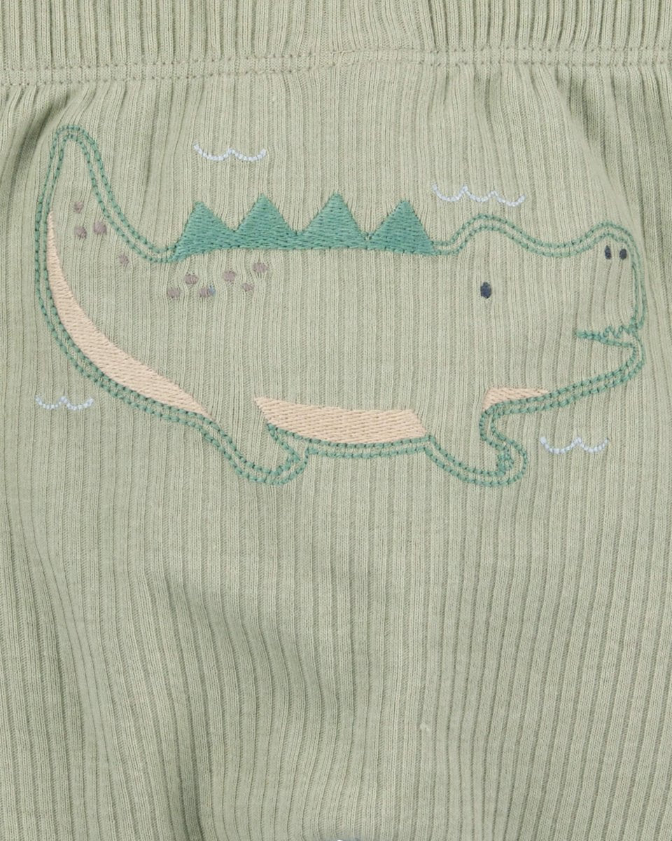 Conjunto de três peças em algodão com calças e dois bodies com estampado de jacaré - Image 3