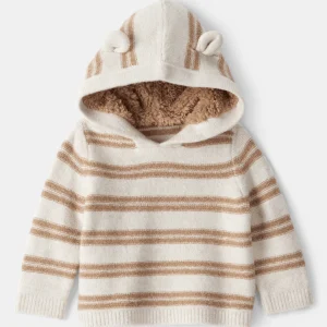 sweatshirt com capuz com estampado de urso às riscas de aveia