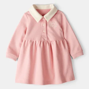 Vestido em algodão com design rosa