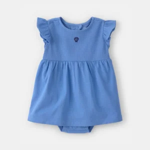 Vestido de algodão com body integrado, design concha azul