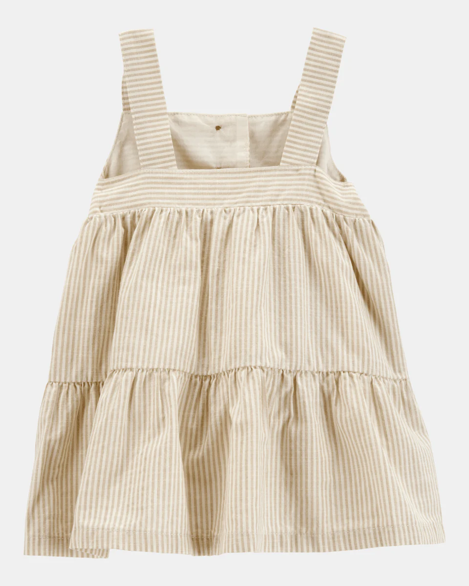 Vestido e faixa de cabeça de algodão, design às riscas - Image 3