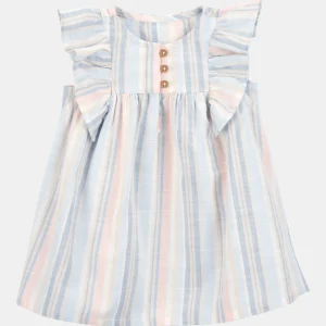 Vestido às riscas com mangas babadas