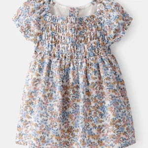 Vestido de malha lisa com estampado floral para bebé menina