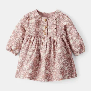 Vestido floral multicolorido de manga comprida em tecido macio